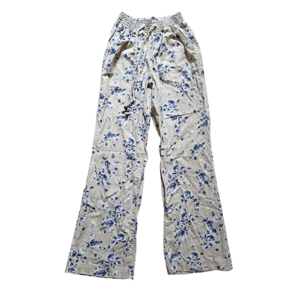 Sound Style Beau Dawson Pants Women Small Linen Blend Wide Leg Pull-On Floral